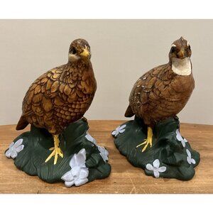 Vintage 60s Ceramic Quail Figurines Holland Mold Set of 2 Hand Painted